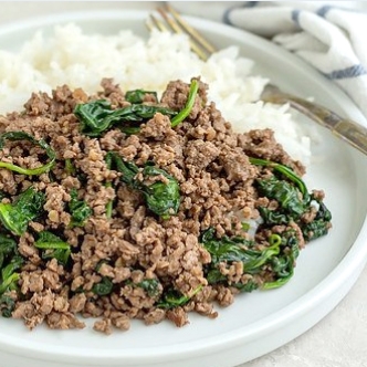 Rice, Beef + Spinach